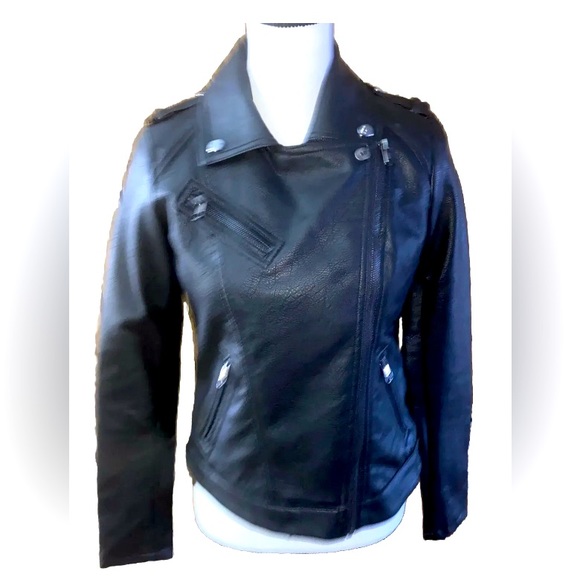 Steve Madden Black Leather Laced Up Sleeves & Sides Motorcycle Jacket Womens Sm - Picture 2 of 12